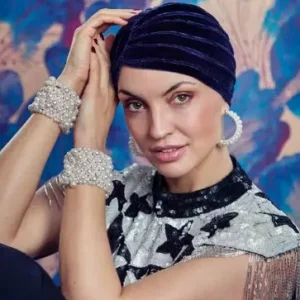 PEARL BOHO TURBAN VELVET - Emerald Blue